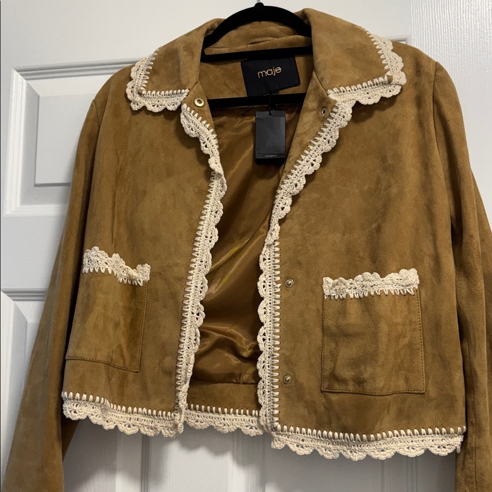 NWT MAJE Bicoti suede with crochet trim jacket SIZE 38 Small - Picture 5 of 11